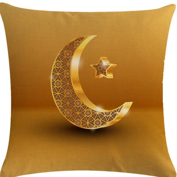 Gold Crescent Moon Pillow Covers 18x18 Decorative Linen Pillow Covers - Picture 1 of 3